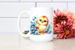 Cute Colorful Baby Chicken on Blue Flowers Product Image 2