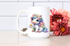 Baby Unicorn with Daisy Watercolor Clipart Product Image 2