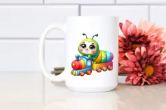 Colorful Baby Caterpillar on Small Train Watercolor Clipart Product Image 2