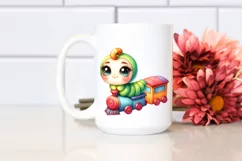 Colorful Baby Caterpillar on Small Train Watercolor Clipart Product Image 2