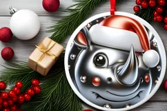 Shiny Christmas Rhino Round Ornament Sublimation PNG Product Image 2