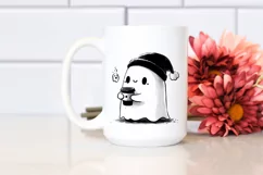 Cute Ghost with Skull Hair Wearing Cap PNG Product Image 2