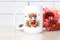 Cartoon-Style Watercolor Bee with Flower Crown Product Image 2