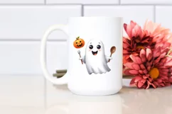 Funny Halloween Ghost Watercolor Sticker Clipart Product Image 2