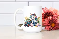 Colorful Baby Unicorn with Tractor, PNG Product Image 2
