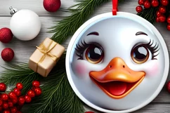 Shiny Christmas Swan Round Ornament Sublimation PNG Product Image 2