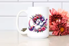 Cute Unicorn Dancing Floral Wreath PNG Product Image 2