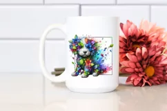 Abstract Vibrant Watercolor Puppy with Flowers, Transparent Product Image 2