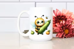 Whimsical Baby Bee Holding Zucchini | Sublimation | Clipart. Product Image 2