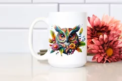 Abstract Vibrant Watercolor Owl with Flowers, Transparent Product Image 2