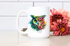 Abstract Vibrant Watercolor Owl with Flowers, Transparent Product Image 2
