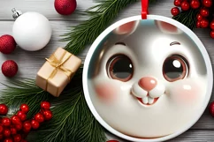 Shiny Christmas Bunny Round Ornament Sublimation PNG Product Image 2