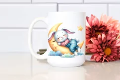 Cute Bunny Wearing Clothes Sleeping Flower, Clipart Product Image 2