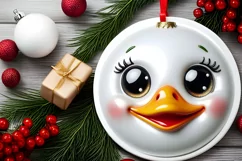 Shiny Christmas Swan Round Ornament Sublimation PNG Product Image 2