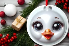 Shiny Christmas Swan Round Ornament Sublimation PNG Product Image 2