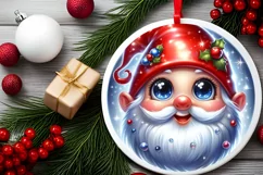 Shiny Christmas Gnome Round Ornament Sublimation PNG Product Image 2