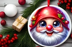 Shiny Christmas Gnome Round Ornament Sublimation PNG Product Image 2