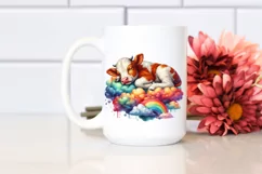 colorful Baby Cow Napping on Cloud PNG Product Image 2