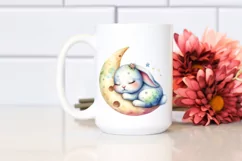 Cute Baby Rabbit Sleeping | Watercolor Clipart Product Image 2