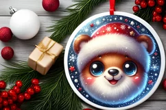 Christmas Bear Round Sticker Sublimation PNG Product Image 2