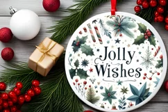 Jolly Wishes Round Ornament Sublimation PNG Product Image 2