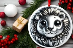 Shiny Christmas Face Round Lion Sublimation PNG Product Image 2