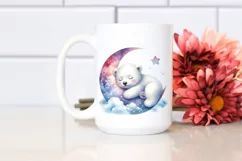 Colorful Baby Polar Bear Sleeping Moon Clipart Product Image 2