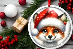 Shiny Christmas Fox Round Ornament Sublimation PNG Product Image 2