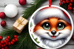 Shiny Christmas Fox Round Ornament Sublimation PNG Product Image 2