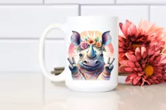 Boho Rhino with Victory Sign | Sublimation | Clipart Product Image 2