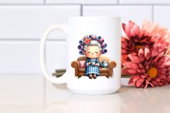 Old Lady with Hair Curlers Tea Time | Clipart Product Image 2