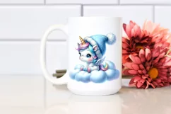Blue Hat Baby Unicorn on Cloud | Sublimation | Clipart Product Image 2