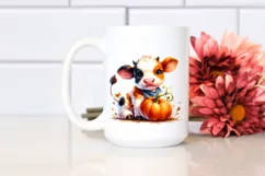 Vibrant Baby Cow with Pumpkin | Sublimation | Clipart Product Image 2