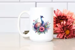 Vibrant Watercolor Emu Above Flower Clipart Product Image 2