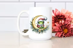 Baby Frog Sleeping on Moon Watercolor Clipart Product Image 2