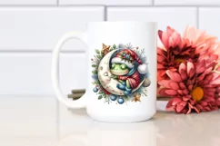 Baby Frog Sleeping on Moon Watercolor Clipart Product Image 2