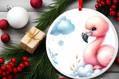 Winter Flamingo on Cloud Sublimation PNG Product Image 2