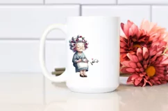 Old Lady with Hair Curlers Tea Time | Clipart Product Image 2