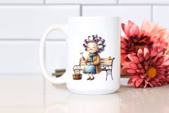Watercolor Bench with Hair Curlers | Clipart Product Image 2