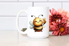 Funny Bee Portrait with Victory Sign | Watercolor Clipart Product Image 2