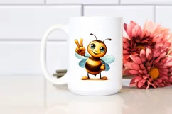 Whimsical Bee Portrait with Victory Sign | Flower Sticker Product Image 2