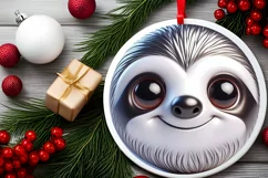 Christmas Sloth Round Sticker Sublimation PNG Product Image 2