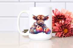 Colorful Baby Highland Cow with Boxer&#039;s Gloves, Transparent Product Image 2