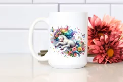 Colorful Baby Unicorn Tumbling with Spring Petals, PNG Product Image 2