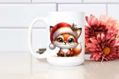 Enthusiastic Baby Fox with Santa Hat PNG Product Image 2