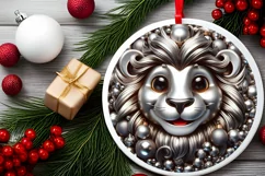 Christmas Lion Round Sticker Sublimation PNG Product Image 2