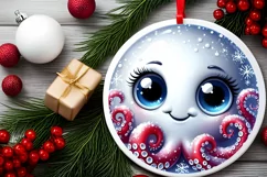 Christmas Octopus Round Ornament Sublimation PNG Product Image 2