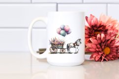 Vintage Horse Wagon Balloons | Watercolor Clipart Product Image 2