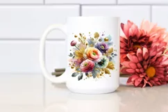 Colorful Bouquet with Gold Foil | Sublimation Clipart Product Image 2