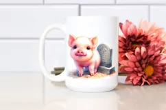 Vibrant Baby Pig with Grave Drawing | Sublimation Clipart Product Image 2